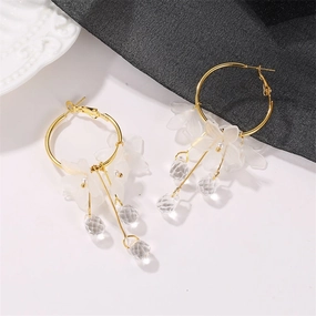 Wholesale Crystal Flower Tassel Alloy Earrings