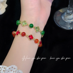 Wholesale Crystal Four Leaf Clover Moonstone Beaded Drawstring Bracelet