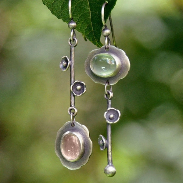 Wholesale Crystal Gemstone Plum Blossom Alloy Earrings
