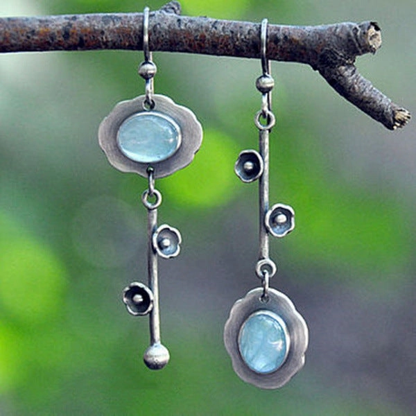 Wholesale Crystal Gemstone Plum Blossom Alloy Earrings