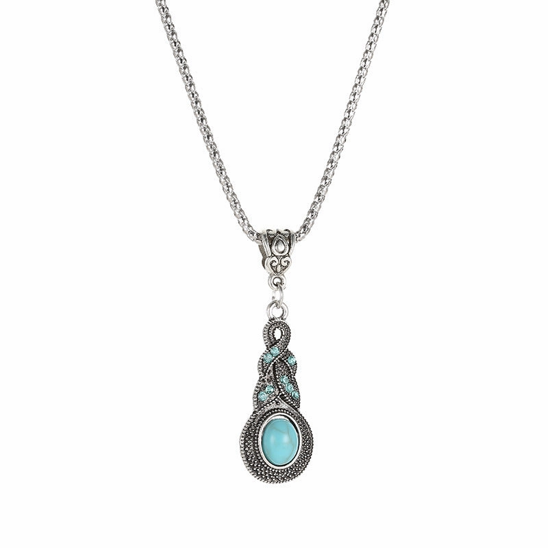Wholesale Crystal Inlaid Turquoise Earrings and Pendants Alloy Necklace Set