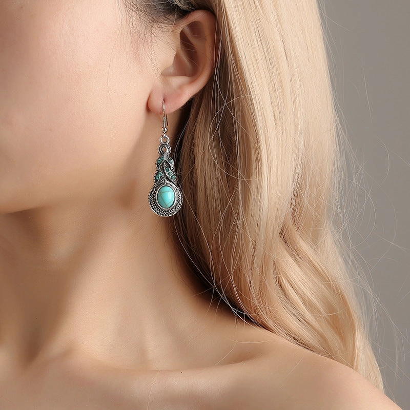 Wholesale Crystal Inlaid Turquoise Earrings and Pendants Alloy Necklace Set
