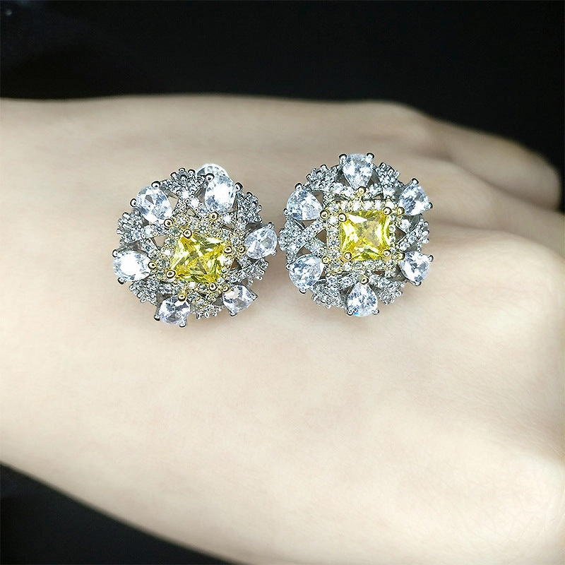 Wholesale Crystal Micropaved Flower Stud Earrings