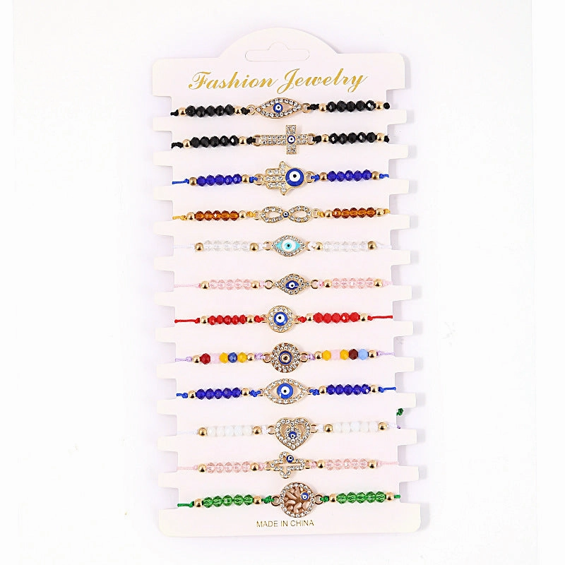 Wholesale Crystal Oil Drip Demon Eye Alloy Bracelet Set of 12