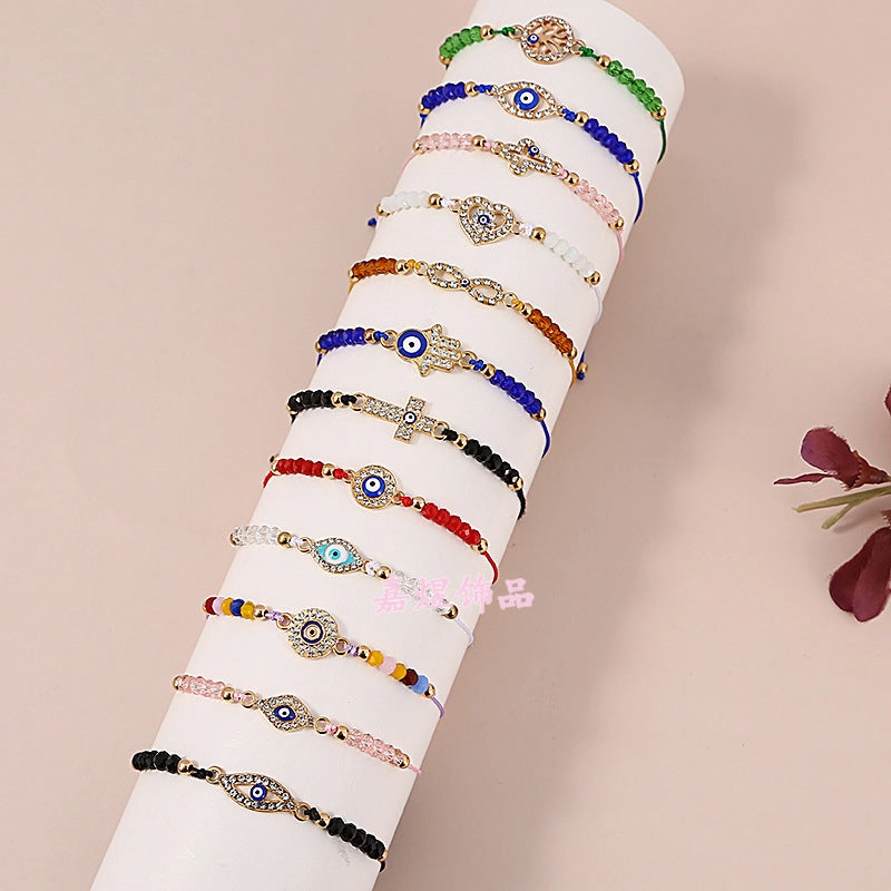 Wholesale Crystal Oil Drip Demon Eye Alloy Bracelet Set of 12
