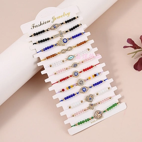 Wholesale Crystal Oil Drip Demon Eye Alloy Bracelet Set of 12