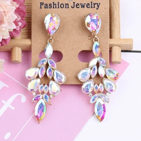 Wholesale Crystal Rhombus Zinc Alloy Earrings