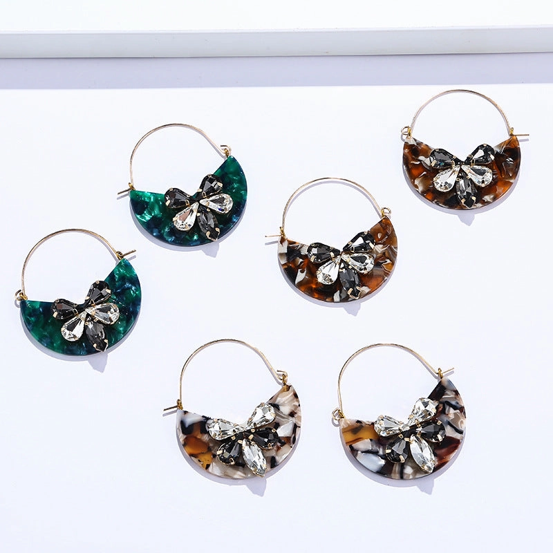 Wholesale Crystal Rubble Round Acrylic Metal Earrings