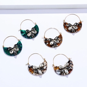 Wholesale Crystal Rubble Round Acrylic Metal Earrings