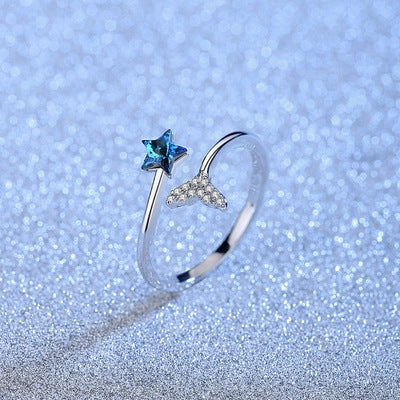 Wholesale Crystal Star Fish Tail Opening Adjustable Copper Ring
