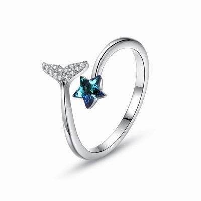 Wholesale Crystal Star Fish Tail Opening Adjustable Copper Ring