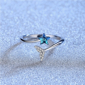 Wholesale Crystal Star Fish Tail Opening Adjustable Copper Ring