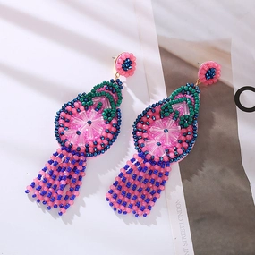 Wholesale Crystal Tassel Braided Long Rice Bead Earrings