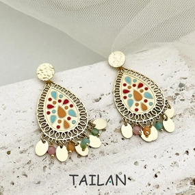 Wholesale Crystal Tassel Drop Shape Stainless Steel Drip Oil Earrings