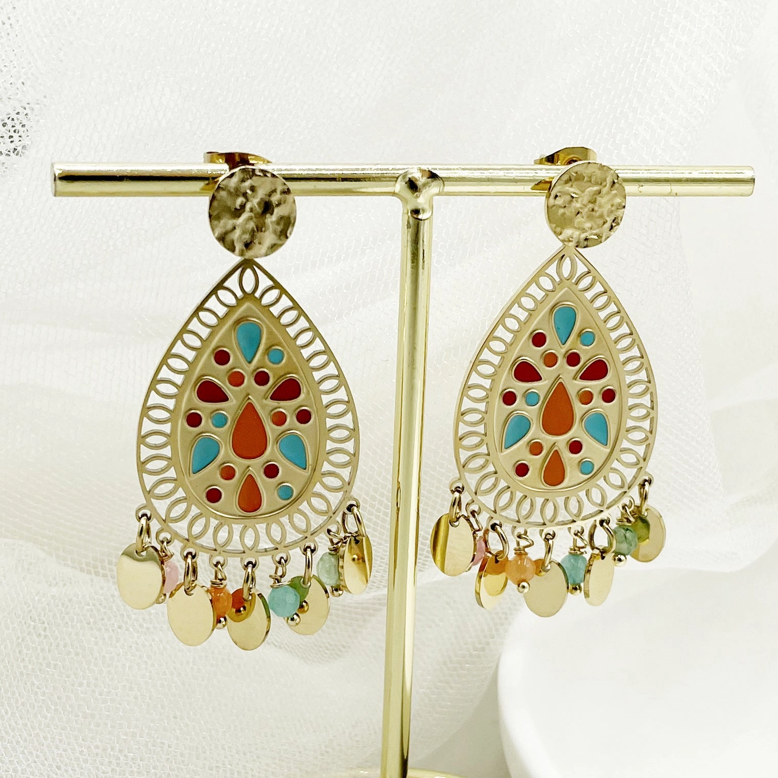 Wholesale Crystal Tassel Drop Shape Stainless Steel Drip Oil Earrings