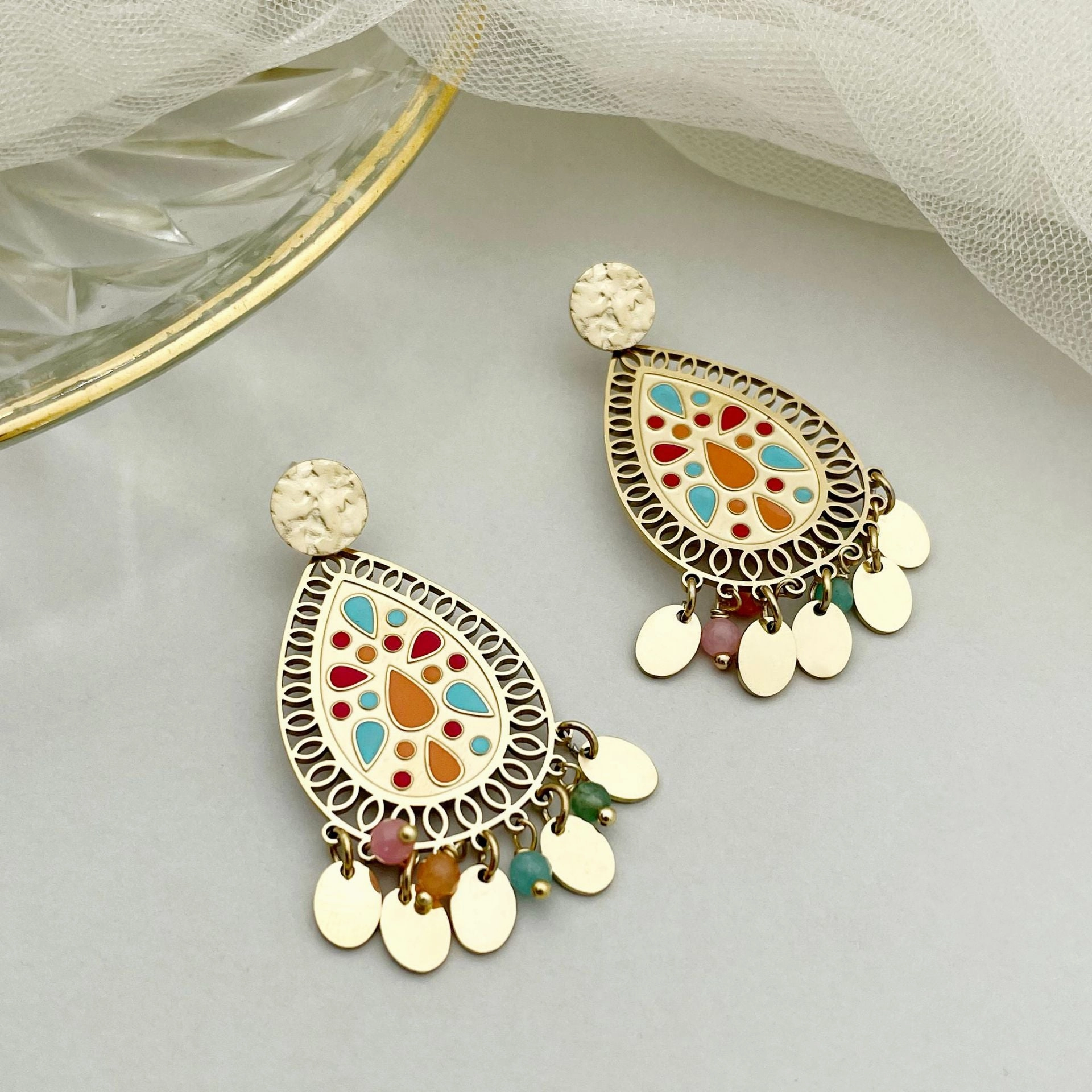 Wholesale Crystal Tassel Drop Shape Stainless Steel Drip Oil Earrings