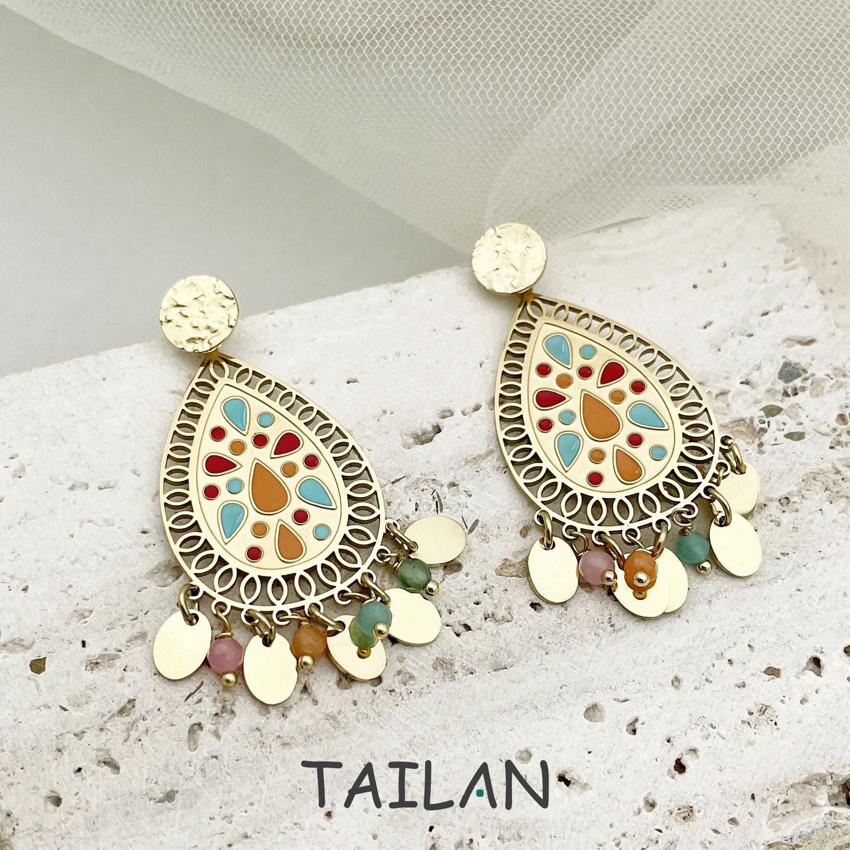 Wholesale Crystal Tassel Drop Shape Stainless Steel Drip Oil Earrings