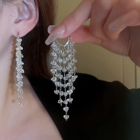 Wholesale Crystal Tassel Long Length Earrings