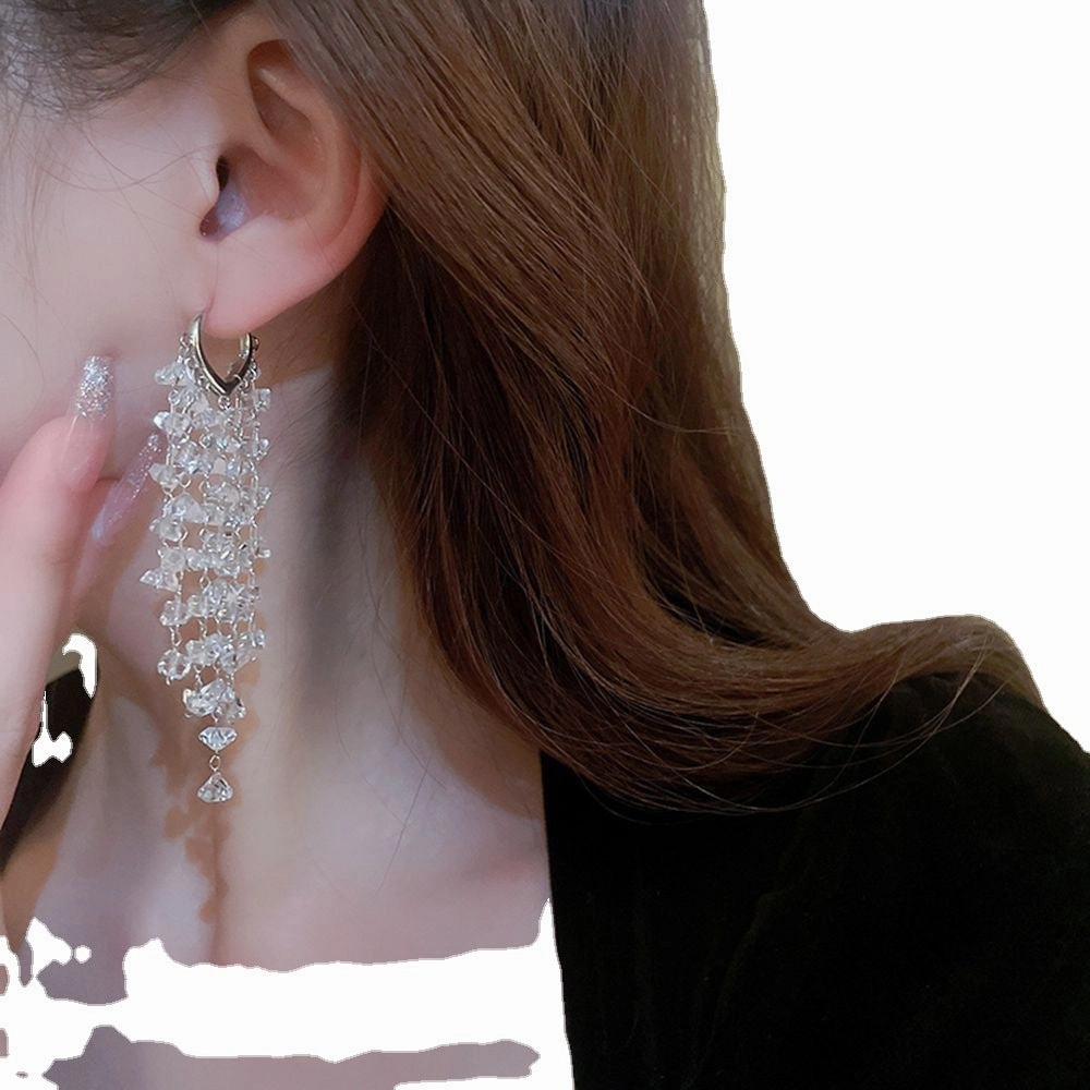 Wholesale Crystal Tassel Long Length Earrings
