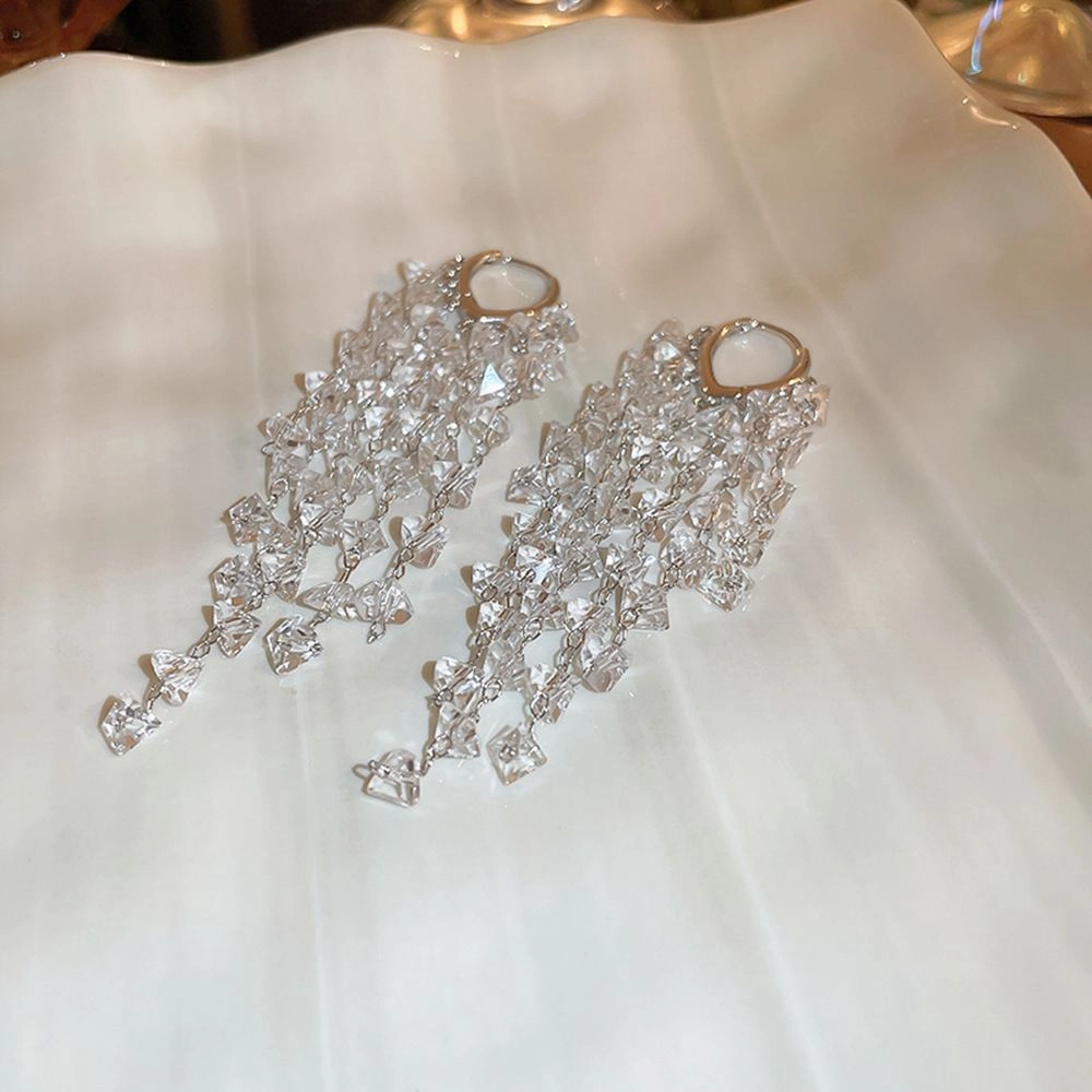 Wholesale Crystal Tassel Long Length Earrings