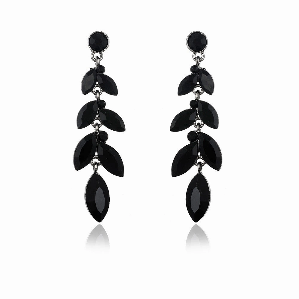 Wholesale Crystal Willow Leaf Shape Zinc Alloy Earrings