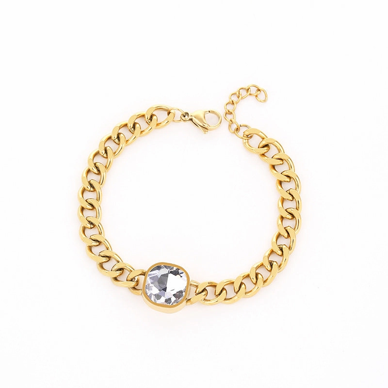 Wholesale Cuban Chain Necklace Bracelet Ring Earrings Real Gold Electroplated Titanium Steel Non-fading Set