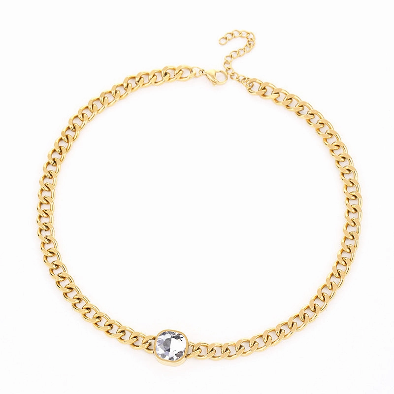 Wholesale Cuban Chain Necklace Bracelet Ring Earrings Real Gold Electroplated Titanium Steel Non-fading Set