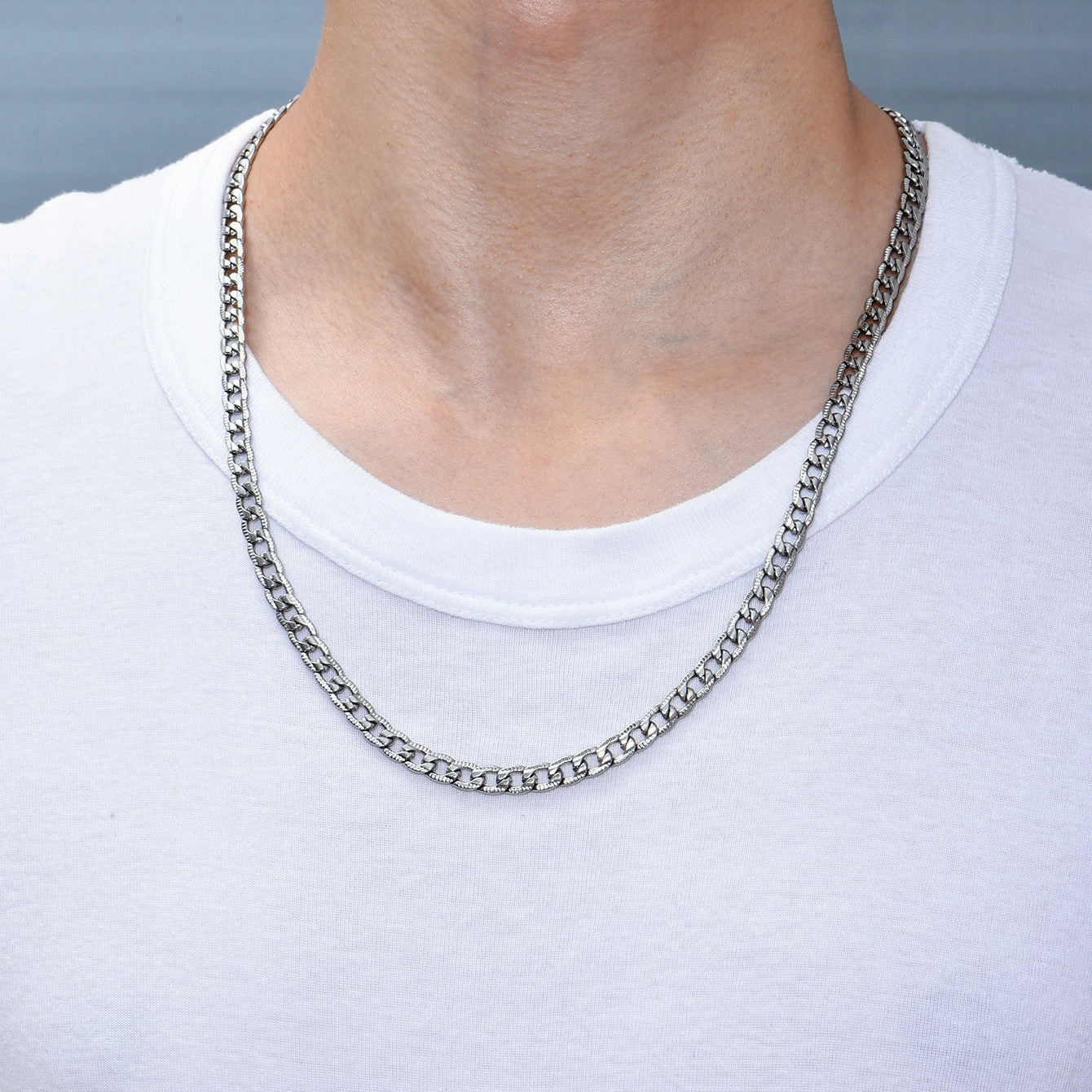 Wholesale Cuban Chain Silver Necklace Titanium Steel