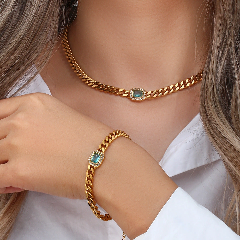 Wholesale  Cuban Zircon Stainless Steel Bracelet
