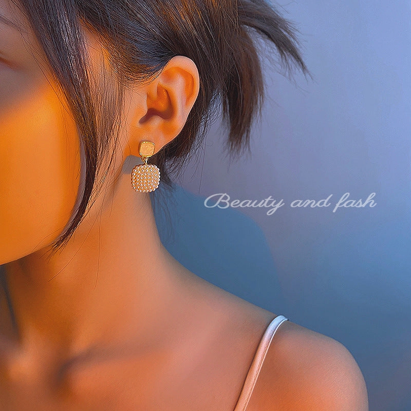Wholesale Cube Pearl Alloy Earrings