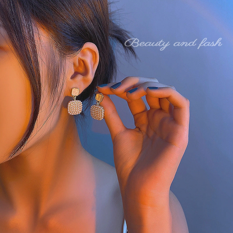 Wholesale Cube Pearl Alloy Earrings