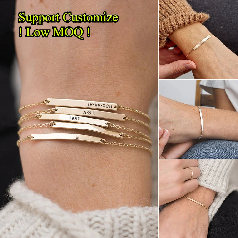 Wholesale Custom Engraved Adjustable Chain with Curved Stainless Steel Bracelets !Please Contact Us WhatsApp: 86 151 6820 1735 Custom Service for Help