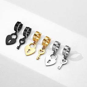Wholesale Cut Heart Lock Combination Asymmetric Pendant Stainless Steel Earrings
