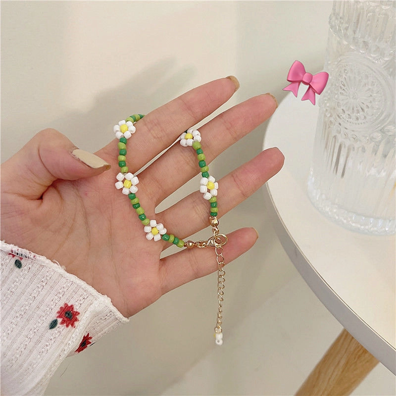 Wholesale Cute Beaded Candy Color Flower Rice Beads Glass Bracelet