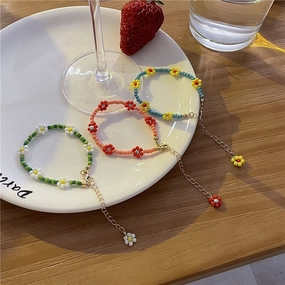 Wholesale Cute Beaded Candy Color Flower Rice Beads Glass Bracelet