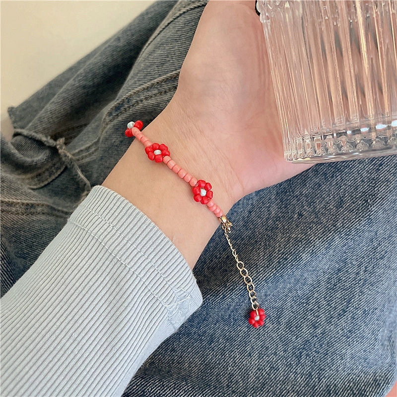 Wholesale Cute Beaded Candy Color Flower Rice Beads Glass Bracelet