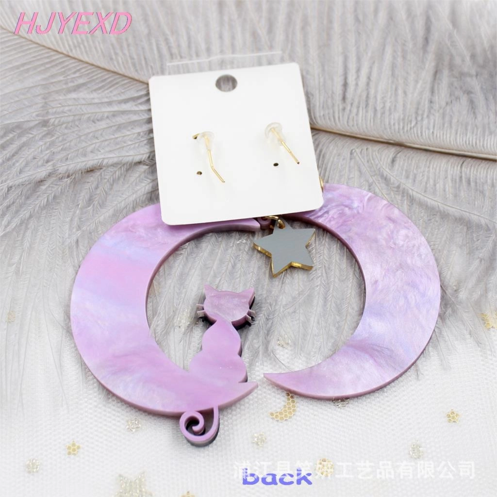 Wholesale Cute Cartoon Animal Cat Moon Acrylic Earrings