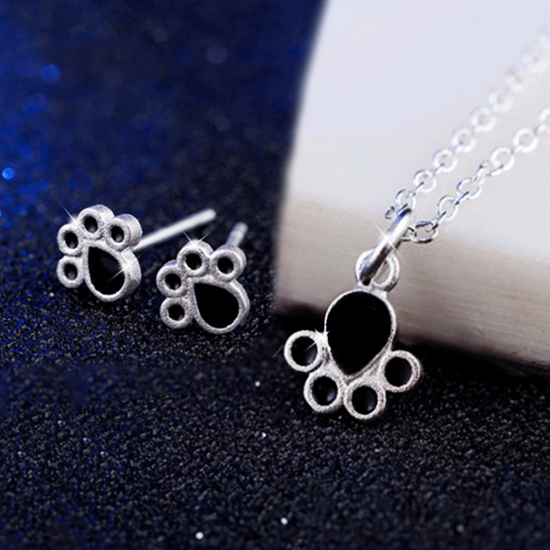 Wholesale Cute Cartoon Pendant Necklace Set Cat Dog Claw Alloy Earrings