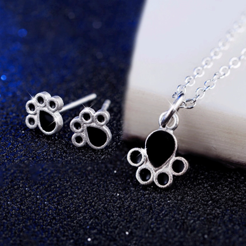 Wholesale Cute Cartoon Pendant Necklace Set Cat Dog Claw Alloy Earrings