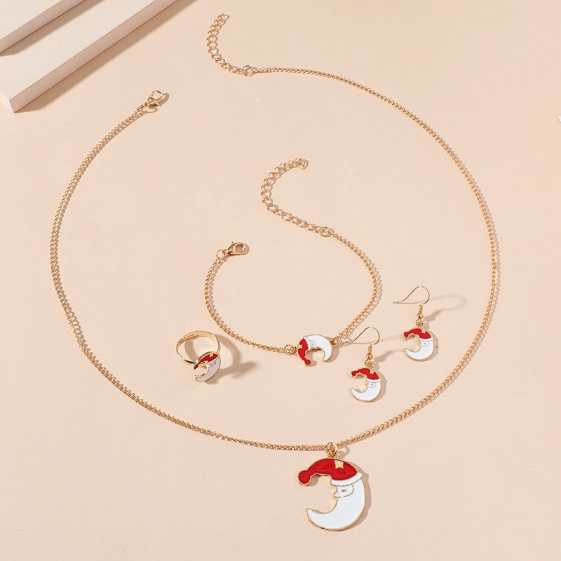 Wholesale Cute Cartoon Santa Claus Retro Christmas  Alloy Necklace Set
