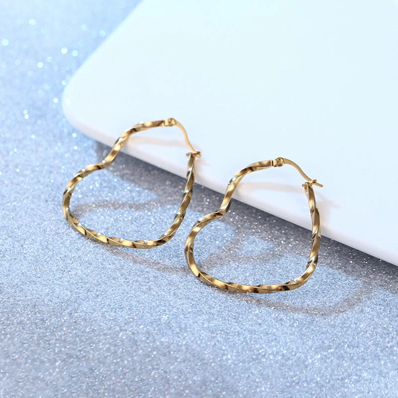 Wholesale Cute Heart Twist Twisted Stainless Steel Earrings