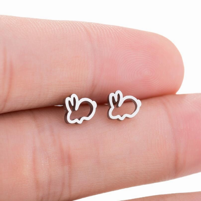 Wholesale Cute Hollow Rabbit Stainless steel Ear Studs