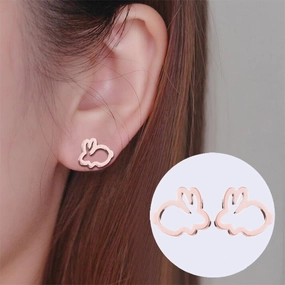 Wholesale Cute Hollow Rabbit Stainless steel Ear Studs
