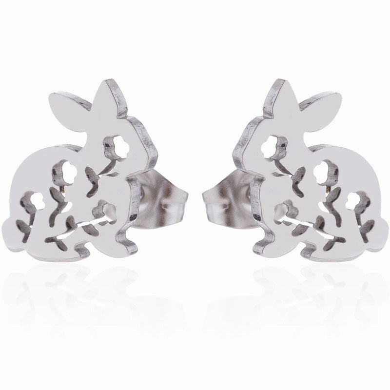 Wholesale Cute Hollow Rabbit Stainless steel Ear Studs