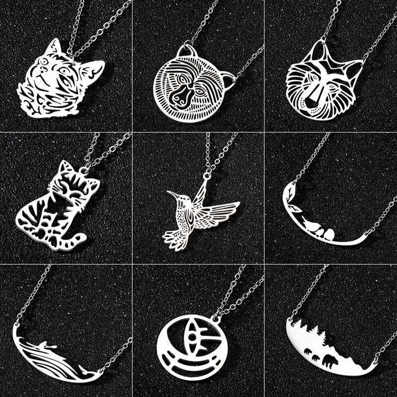 Wholesale Cute Hollow Small Animal Cat Hummingbird Wolf Necklace