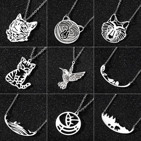 Wholesale Cute Hollow Small Animal Cat Hummingbird Wolf Necklace