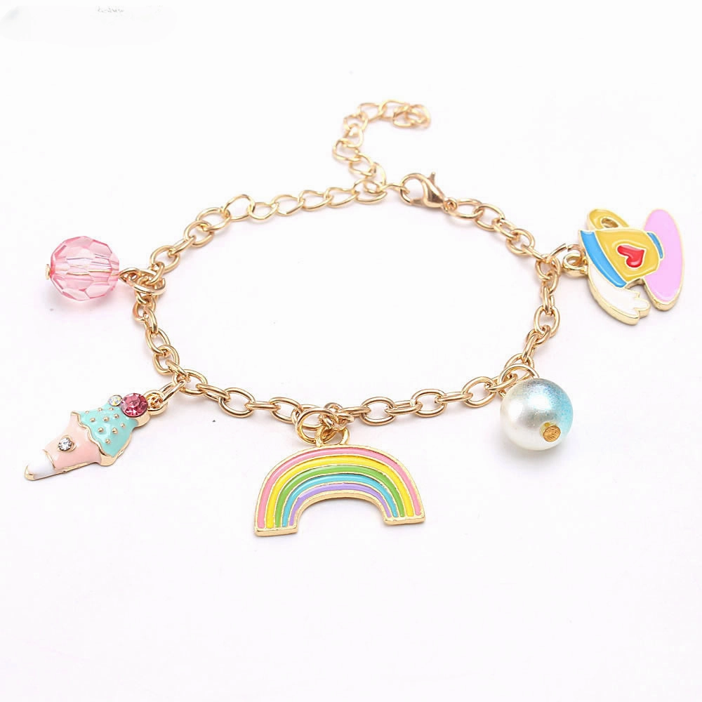 Wholesale Cute Rainbow Drip Oil Alloy Pendant Bracelet