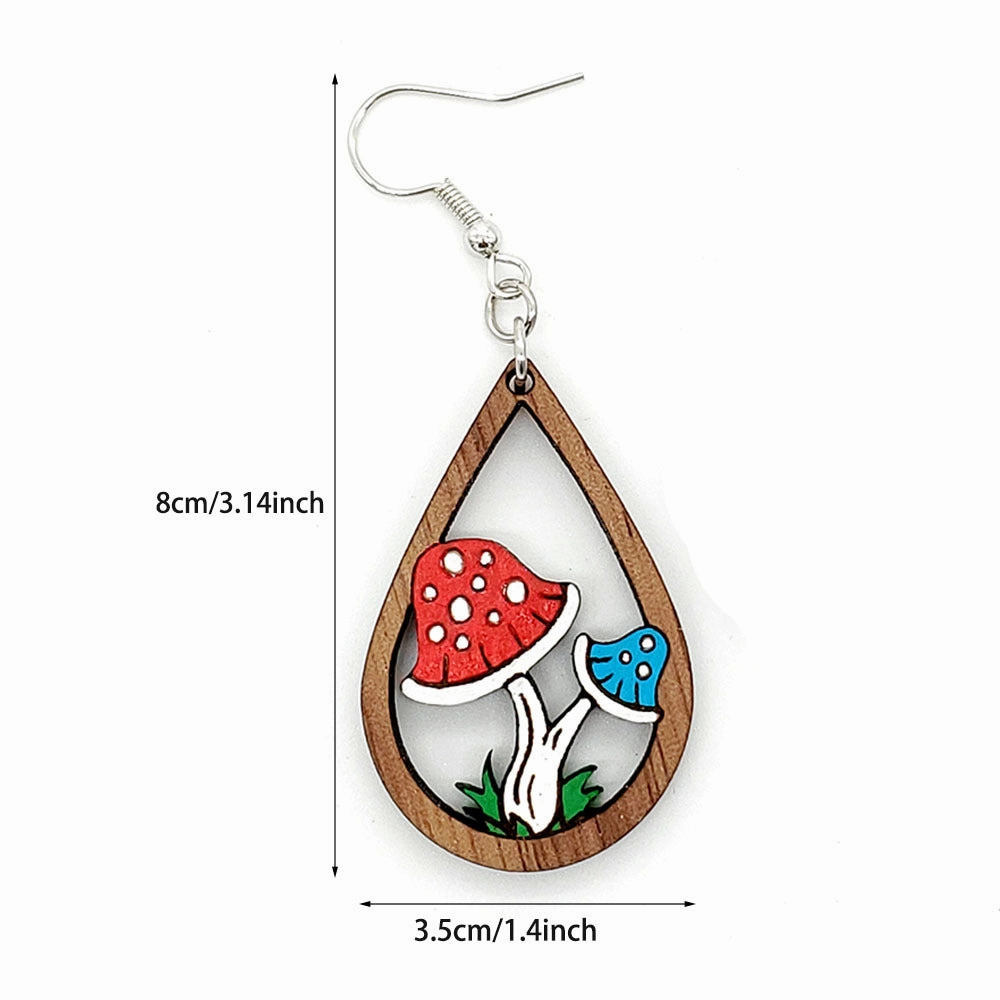 Wholesale Cute Waterdrop Mushroom Wood Earrings