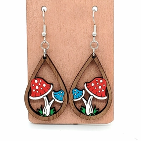 Wholesale Cute Waterdrop Mushroom Wood Earrings