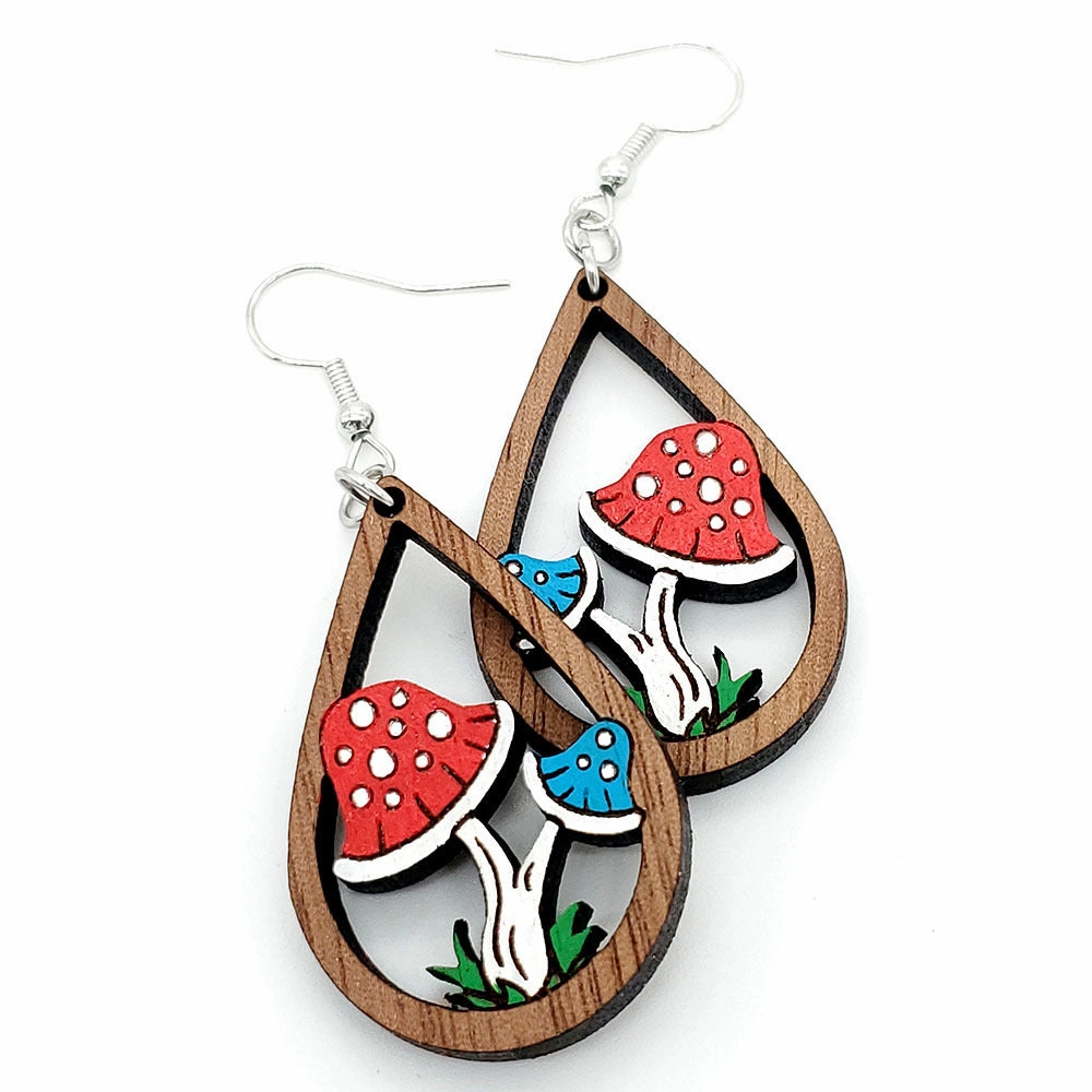 Wholesale Cute Waterdrop Mushroom Wood Earrings